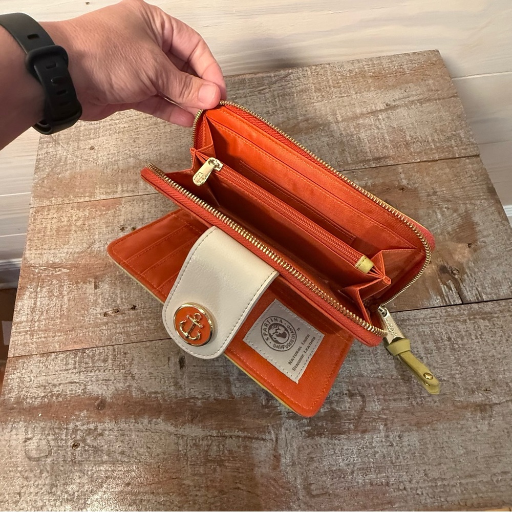 Spartina 449 Haig Point Yacht Club Wallet Coastal Nautical Navy Green Orange - Picture 9 of 13